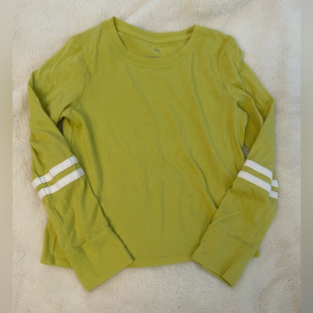 Size 8 GIRLS “FAVORITE BOXY TEE” Shirt Green Striped Long Sleeved Crop Top A5